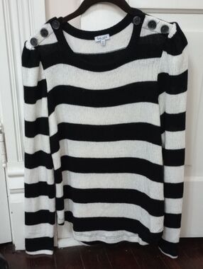 NWOT SPLENDID Striped Crewneck Sweater with Button-Shoulder Details